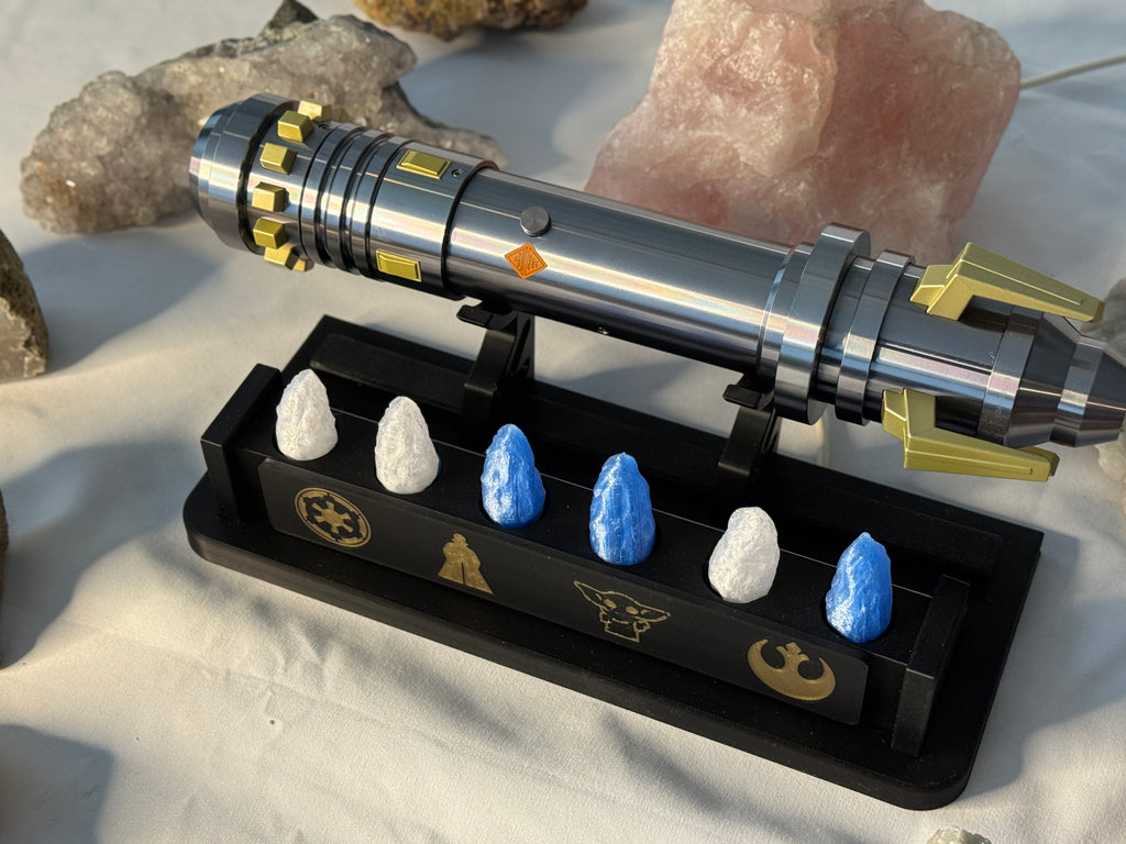 Lightsaber Display Stand with Kyber Crystal Holders and LED lighting