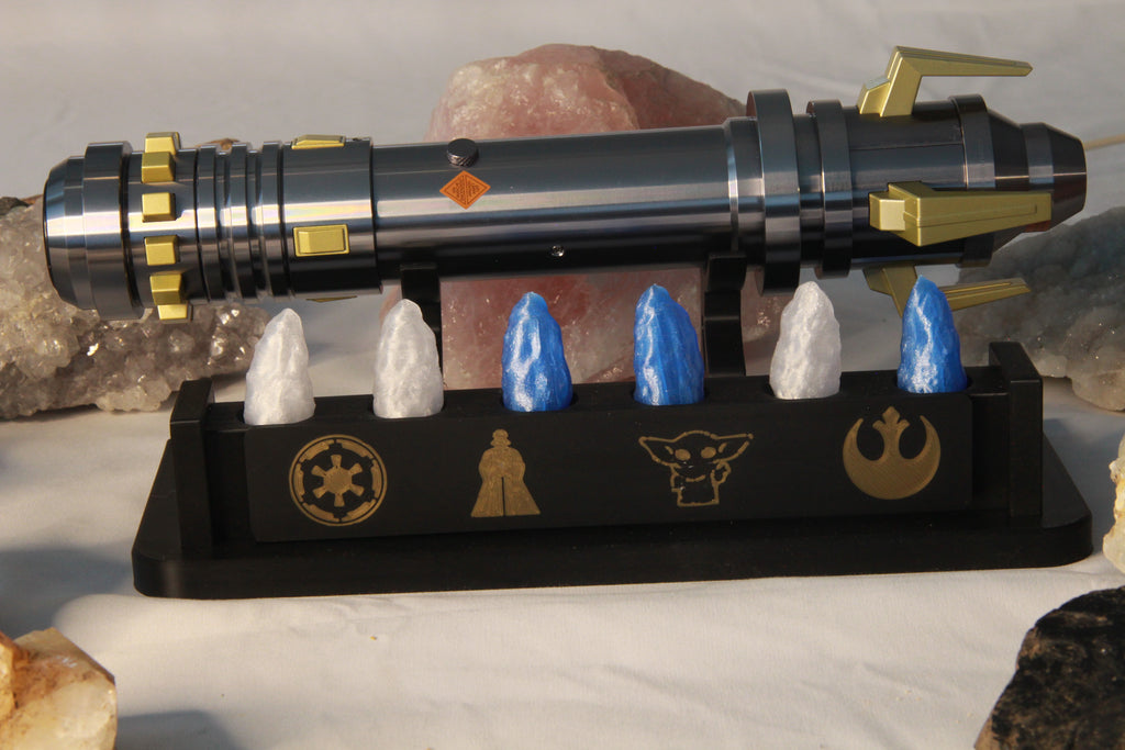 Lightsaber Display Stand with Kyber Crystal Holders and LED lighting