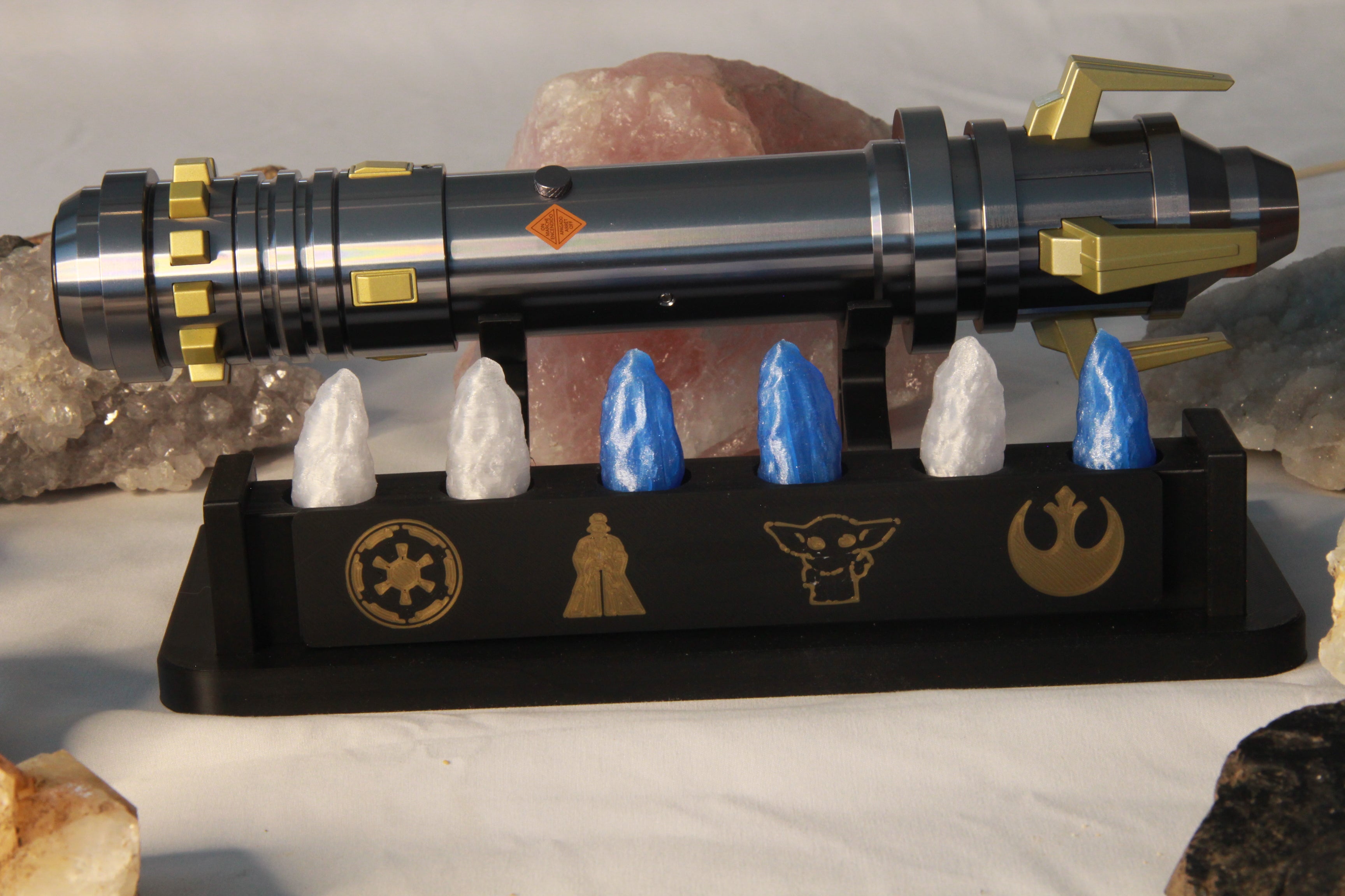 Lightsaber Display Stand with Kyber Crystal Holders and LED lighting