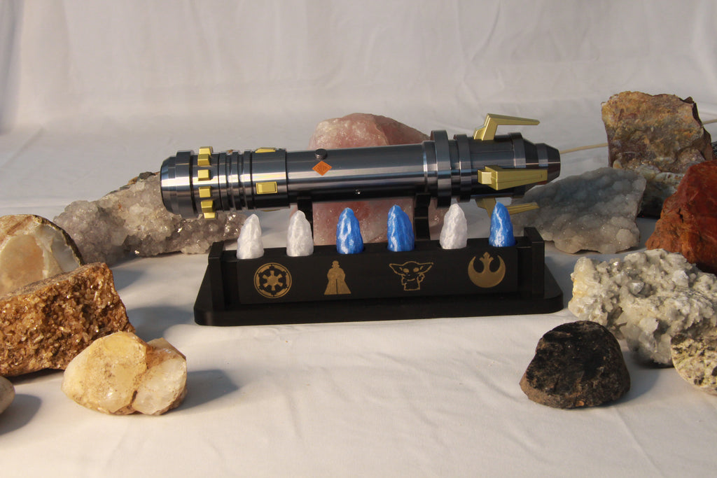 Lightsaber Display Stand with Kyber Crystal Holders and LED lighting