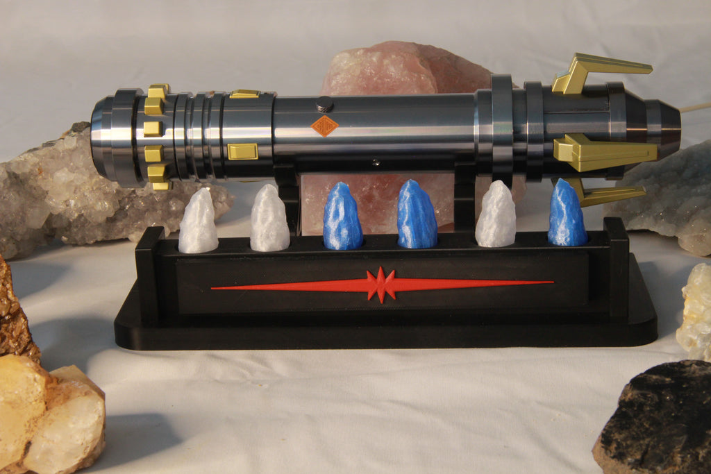 Lightsaber Display Stand with Kyber Crystal Holders and LED lighting